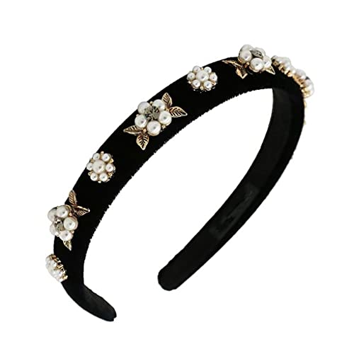 Bandeau femme rétro fleur velours perle accessoire cheveux mariage baptême