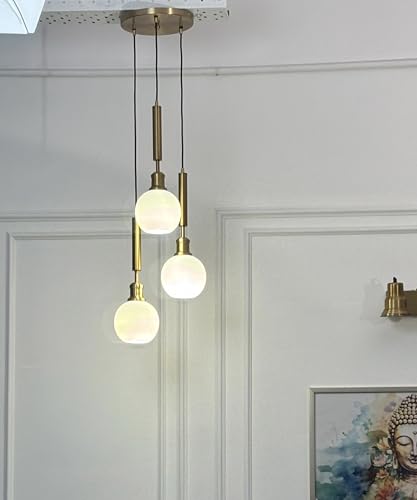 Image of Divine Trends Triple Globe Hanging Pendant Light Antique Brass Finish with Frosted Milky White Glass | Hanging Lamp for Living Room | Chandelier Ceiling Lamp - Pack of 1