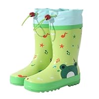 Hixingo Ultra Light Kids Girls Rain Boots, Rainy Snow Wellies for Kids Boy,Waterproof Non-Slip Unisex Children Wellies Rubber Outdoors Rain Shoes (Green frog,14)