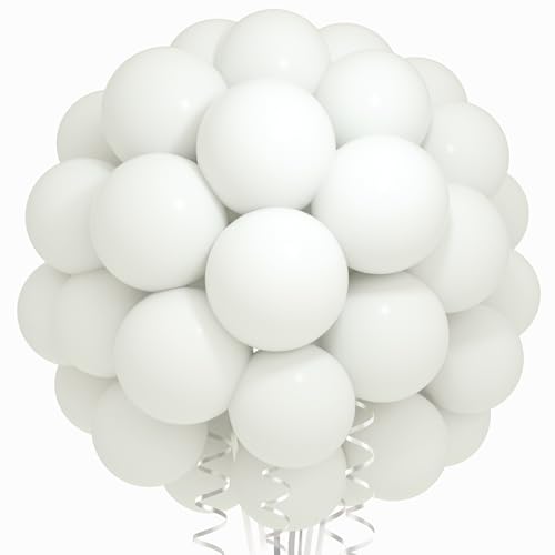 Image of White Balloons Birthday Party Balloons - 100 Pack 12 inch Round Balloons for Engagement Bachelorette Bridal Shower Wedding Party Birthday Decorations