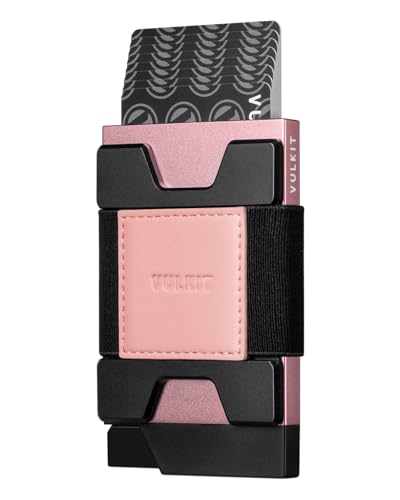 VULKIT Minimalist Pop Up Wallet RFID Blocking Aluminum Credit Card Holder with Expandable Backplate, Holds 12 Cards and Cash for Men and Women Rose