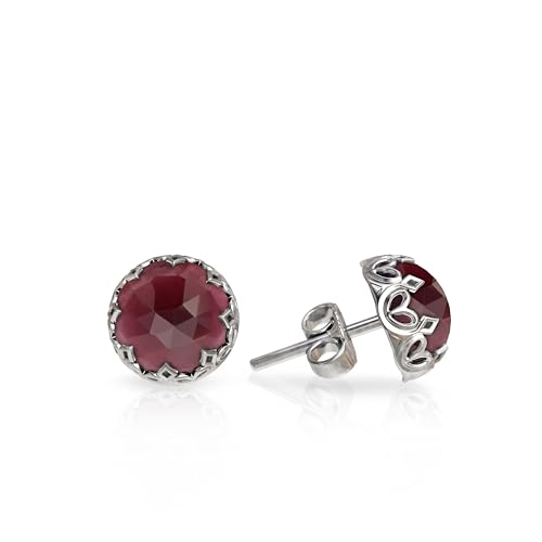 925 Sterling Silver Garnet Studs Earrings for Women - Sterling