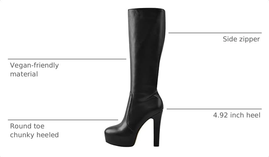 Image of richealnini Women's Low Platform Block High Heel Knee High Boots with Zipper