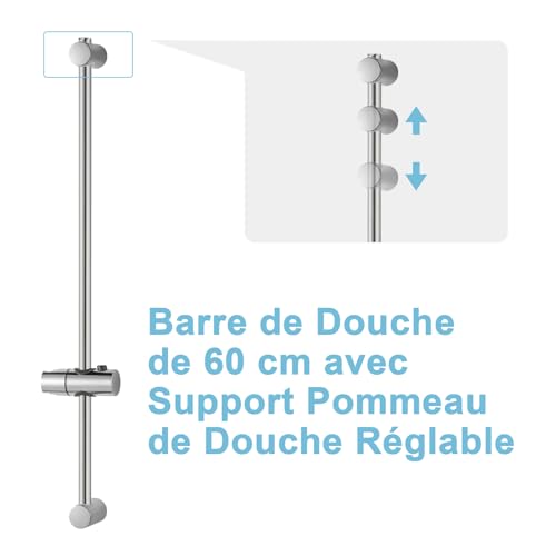 Barre de douche 60cm OFFO avec support réglable en inox durable