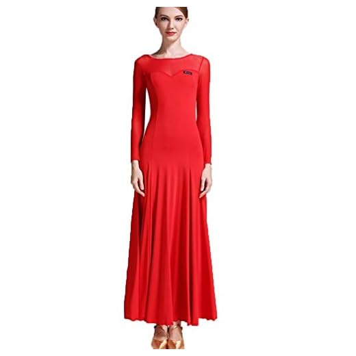 Slim Bantning Modern Dance Skirt Dress, Sexig Nationell Standard Dance Dress Långärmad Perspektiv Övning Kläder Utvärdering Domare Kläder (Färg : Red, Size : XL)