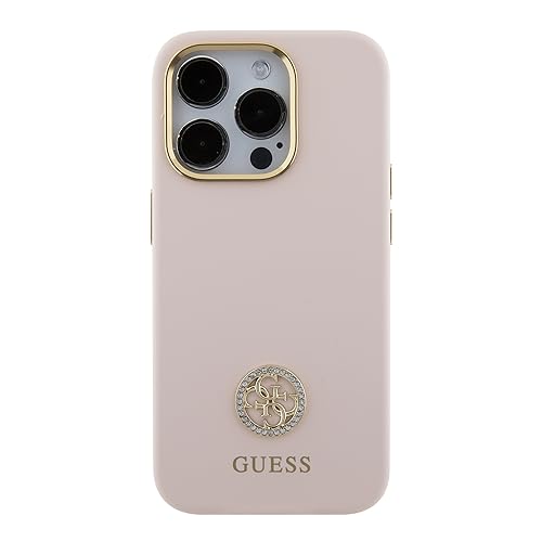 Coque Guess pour iPhone 15 Pro Max rigide rose silicone strass chic