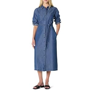 Amazon Essentials Women's Denim Chambray Long Sleeve Button-Up Dress Classic Medium Wash, XX-Large
