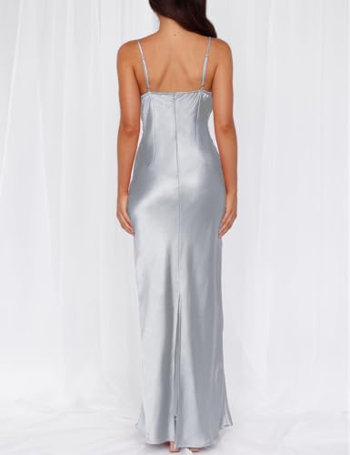 Image of Formal Satin Silk Spaghetti Strap Maxi Dresses for Women Wedding Guest