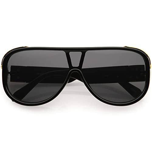zeroUV - High Fashion Neutral Rounded Lens Flat Top Oversize Shield Sunglasses 68mm