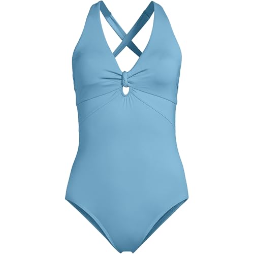 Lands' End Women's Chlorine Resistant Knot Front V-Neck High Leg One Piece Swimsuit3