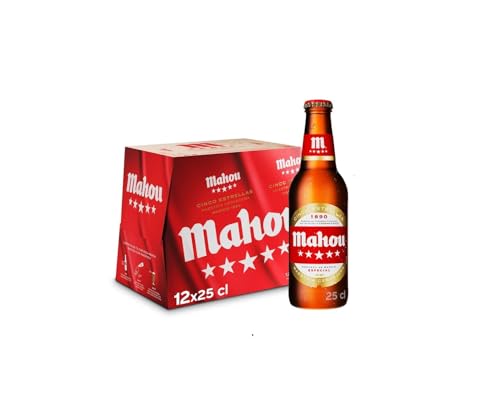 Mahou 5 Estrellas, Pack de 12 Botellas x 25 cl, Cerveza...