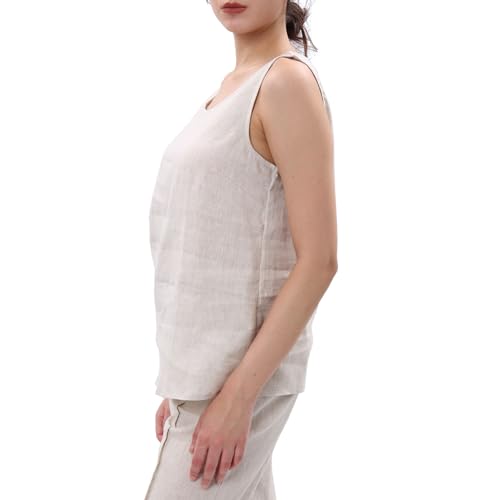 Amazhiyu Natural Linen Sleeveless Tank Tops Basic Summer Casual Crewneck Blouse2
