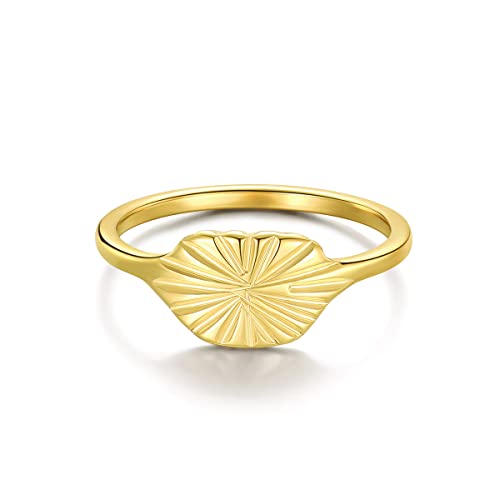 Anillos de Sello chapados en Oro de 14 Quilates irradian Grabado apilable Anillo de Acero Inoxidable Pulido sólido Banda llamativa para Mujeres y Hombres Anillo clásico de Dedo Puntero Delicado