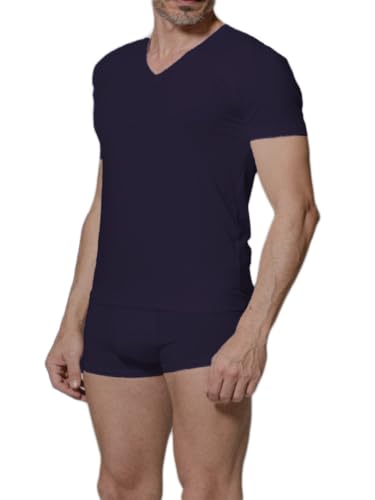 Tee-shirt Col en V JNM118 IGDIR Coton Premium Elastiqué Bleu Large Homme