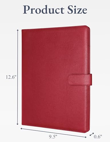 Image of Mymazn Padfolio Portfolio Folder, Faux Leather Interview Resume Folder with Document Organizer & Business Card Holder, Letter-Sized Notepad Legal Pad Holder for Men Women (Dark Red)