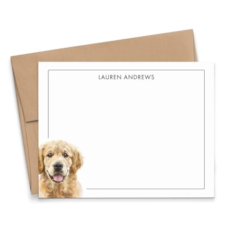 Golden Retriever Personalized Note Cards with Envelopes, Choose your Dog Breed, FLAT Cute Animal...