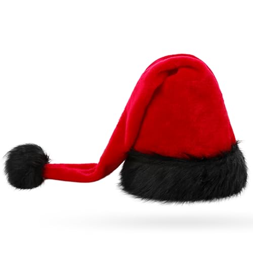 KONVINIT Christmas Santa Hat for Adults - Luxury Long Xmas Party Accessory for Men and Women Red and Black - Image 2