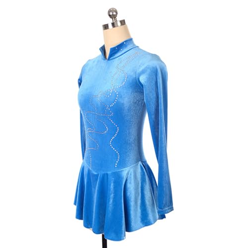 Vestido de patinação artística, linha de veludo com strass, fantasia de competição de patinação artí