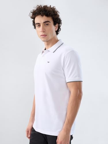 Image of Park Avenue Men Slim Fit Solid Pattern Cotton Polyester Blend Half Sleeve Polo Neck Casual T-Shirt