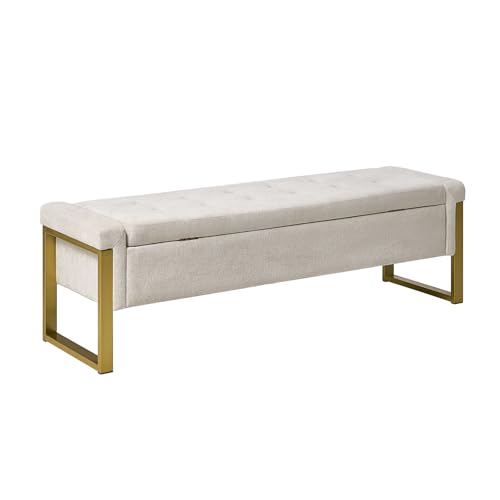 EcoHarbor Living Modern Storage Ottoman Bedroom Bench, End of Bed Bench with Gold Metal Legs, Upholstered Footrest Stool for Living, Dining Room, Entryway and Hallway(Beige 55inch)