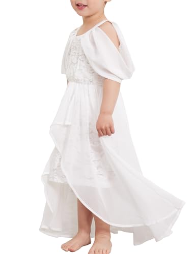 Girls White Dress Lace Chiffon Off-Shoulder Halter Neck Formal Party 3 to 9 Years
