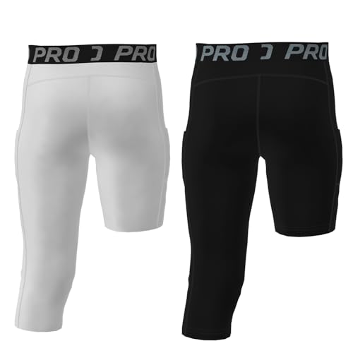 2 Pack 3/4 Boys Compression Pants One Leg Compression Tights Quick Dry Basketball Leggings Running Sports Athletic2
