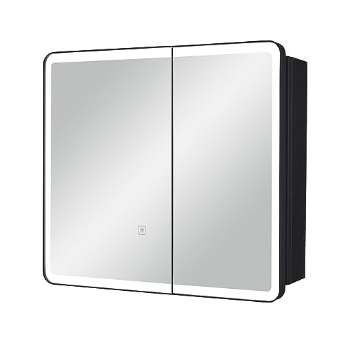 Armario de Medicina LED para Baño IDYLLOR con Puerta Espejada y Esquinas Redondeadas, 22 x 20 pulgadas, Montaje Empotrado o Superficial, con Estantes de Vidrio Templado Ajustables miniatura 5