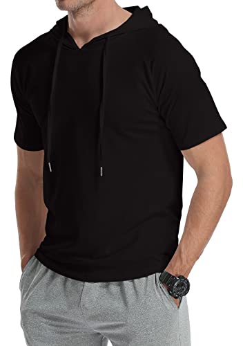 KUYIGO Mens Short Sleeve Hoodies T-Shirts Fashion Sweatshirts Athletic Solid Lightweight Pullover2