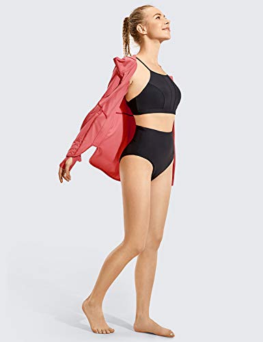 CRZ YOGA UPF 50+ Swimsuit Cover Ups for Women Quick Dry Long Sleeve Jacket Lightweight Workout Full Zip Hoodie Maple Red Medium