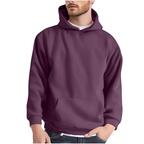 Men's Hoodies Pullover Vintage Solid Fashion Casual Hooded Sweatshirts Long Sleeve Basic Hoodies with Pockets