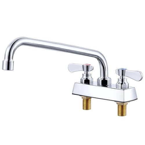 IVIGA Commercial Bar Sink Faucet 12' Swivel Spout,Utility Sink Faucet 4' Center,Brass Construction Chrome Polished, Deck Mount Laundry Tub Faucet, for Kitchen, Laundry, Bar,RV