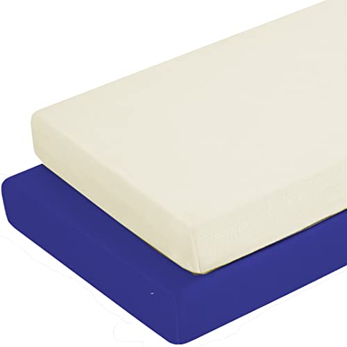 Image of Kotton Lust 2 Pack Solid 100% Cotton Jersey Knit Fitted Crib Sheet for Standard Crib and Toddler Mattresses 28 x 52 Inch and 8 Inch Pocket Depth Ivory and Royal Blue