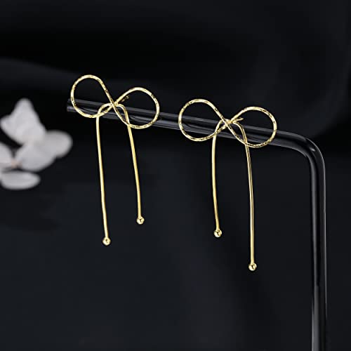Reffeer Solid 925 Sterling Silver Bow Drop Earrings Dangle for Women Teens Bowknot Dangle Earrings Studs4