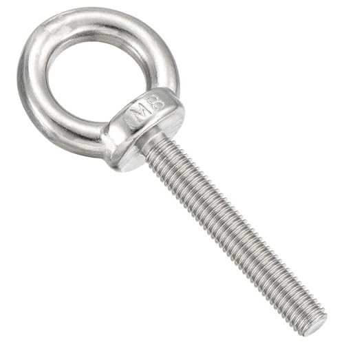 METALLIXITY Shoulder Eye Bolt (M8x50mm) 4Pcs, 304 Stainless Steel Machinery Lifting Ring Threaded Eye Bolt - for Load Hoisting, Silver