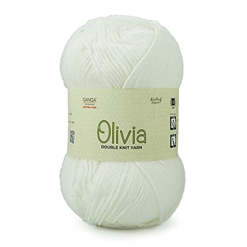 Image of Ganga Acrowools Acrylic Olivia,Double Knit Yarn. Hand Knitting&Crochet Yarn. Oekotex Class 1 Certified. Pack of 2 Balls-100Gms Each. Shade No-Olv005, Cream