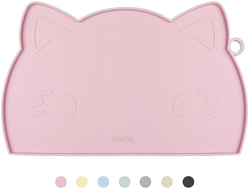 Coomazy Cat Food & Water Mat Thicker Non-Slip Silicone Mat with R...