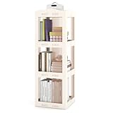 Giantex Foldable Rotating Bookshelf, 3-Tier Spinning Bookcase w/Swivel Base, 360° Revolving Bookshelf Tower, Tall Corner Display Shelf, Translucent Storage Organizer for Living Room, Study