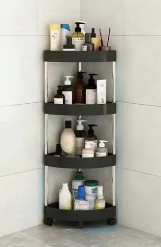 【FanNii】浴室用ラックコーナー ステンレス 3〜5 段シャンプーラック 水切り サビ防止 バスルーム整理 台所収納 調味料収納 ユニバーサルホイール付き 浴室収納 N11