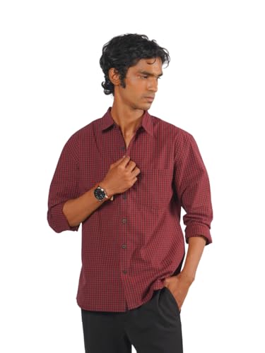 Image of Eszett Men's Full Sleeve Checkered Regular Fit Red Checks Shirt