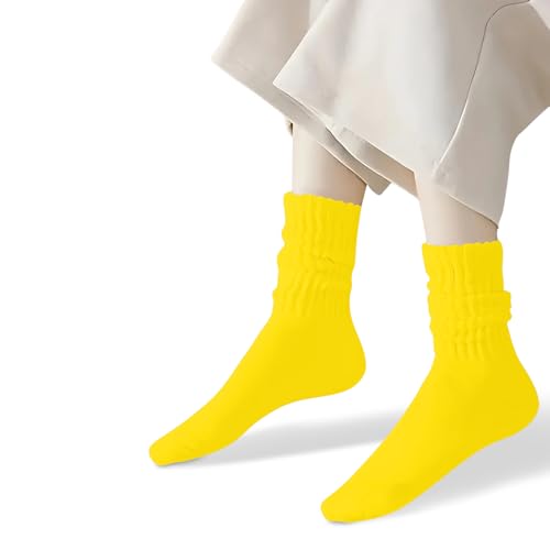 Image of COUVER Womens Scrunched Slouch Socks Soft Cotton Breathable Retro Crew or Knee High, Multiple Colors