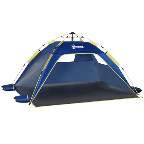 Outsunny Tienda de Playa Plegable Carpa de Playa Pop-up para 1-2 Personas con Protección UV Impermeable Bolsa de Transporte para Parque Camping 220x173x120 cm Azul Oscuro