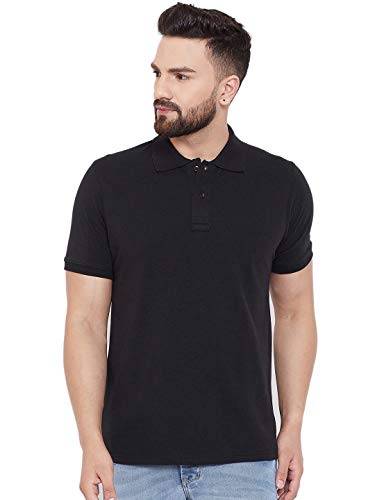 Image of Black Polyster Plus Cotton Blend Polo Collar Men's Tshirt