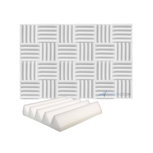 Arrowzoom 24 Akkustik Platten Akkustikschaumstoffmatten Akustikschaumstoff 50x50x5cm Dämmung Wedge Noppenschaumstoff Breitbandabsorber Foam Feuerhemmend Tonstudio Schallabsorbierende Perlweiss