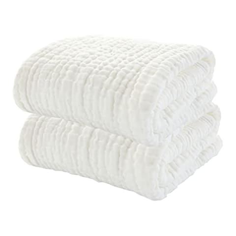 YEBON 2Pcs Baby Muslin Bath Towels, Super Soft Cotton Bath Towel 6 Layers Infant Newborn Swaddle Blanket 41.3 X41.3 Inches,Baby Registry as Shower (White) Cover