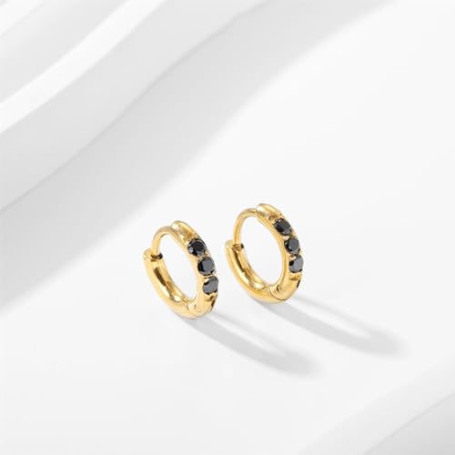 Image of Hypoallergenic Unisex Surgical Steel Small Cubic Zirconia Huggie Hoop Earring, Color Gold - Silver - Rose Gold - Black - Rainbow, Size 6mm- 12mm Safe for Sensitive Ear