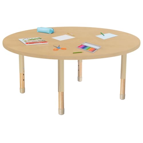 Image of 48 inch x 48 inch Round Kids Classroom Table with Adjustable Chunky Wood Legs