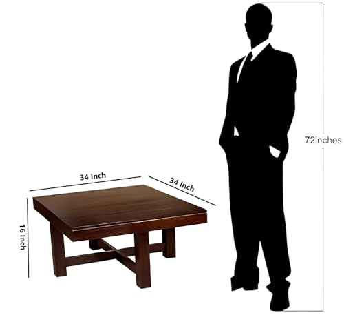 Image of Loonart Solid Sheesham Wood Coffee Table with Four Cushioned Stools | Idel for Living Room | Cafe | Restaurant | Space Saving Indoor Table Set | Finish Color - Natural Finish | Cream Cushion |