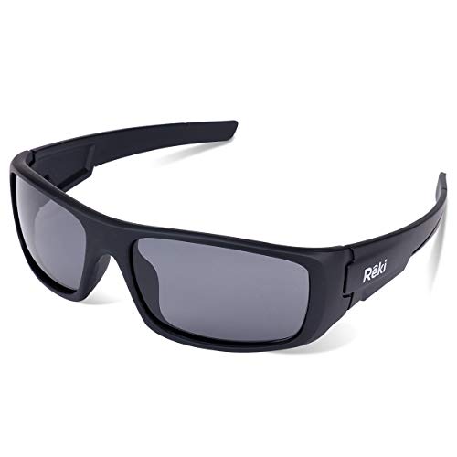 Reki Polarized Sports Sunglasses for Men Women Cycling Running Driving Fishing (Black With Grey Lens)