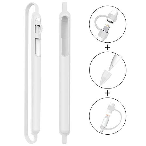 Case Compatible for Apple Pencil Soft Silicone Protective Cap Holder Nib Cover Adapter Tether Accessories Pocket Sleeve for iPad Pro 9.7/10.5 Pen 5-Piece