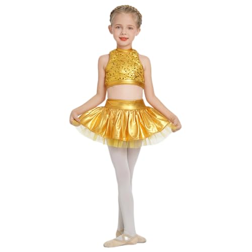 Girls Metallic Dance Kids Jazze Latin Ballet Dancewear Shiny Sequin